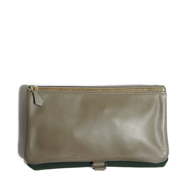 P9211f42 ■Cisei シセイ■ FOLDING DOCUMENT CASE リバーシブル レザー ドキュメントケース カーキ ベージュ / クラッチバッグ拍卖