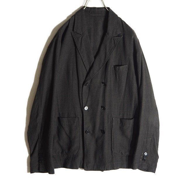 P1630f45 ■District UNITED ARROWS ディストリクト■ リネン ウール ダブルブレスト テーラードジャケット ブラウン チェック 46 春夏拍卖