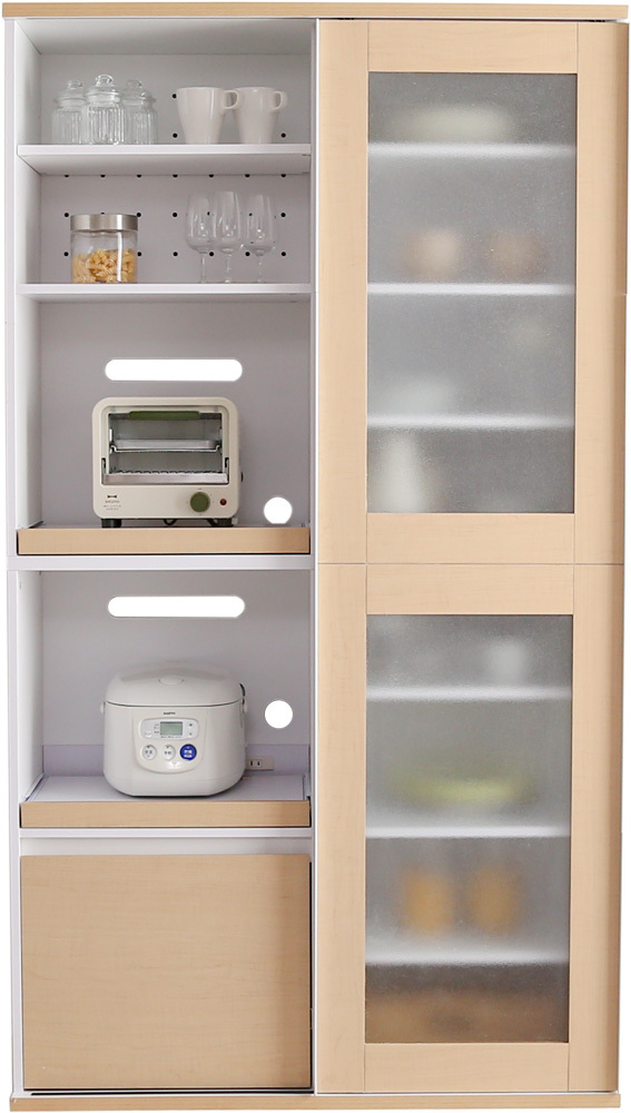 引戸食器棚 オーク色 ダイニングボード 家電収納 北欧 キッチン収納 スライド棚 大型 レンジ台 レンジ棚拍卖
