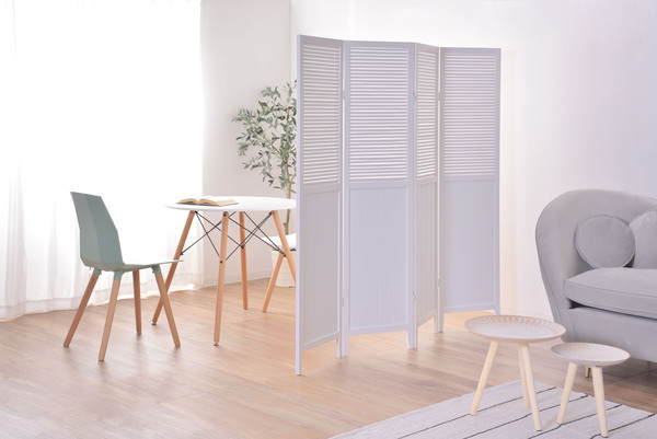 スクリーン4連 パーテーション 間仕切り 天然木 木製 おしゃれ ホワイト色拍卖