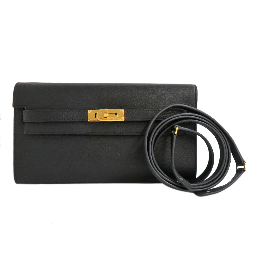 【名古屋】エルメス ケリーウォレット ロング トゥーゴー H080255CC89 ブラック ゴールド金具 シェーブル Y刻 黒 長財布拍卖