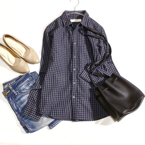 訳あり美品 ユナイテッドアローズ BEAUTY & YOUTH コットン100% チェック柄 長袖シャツ F 春 夏 秋 25B05拍卖