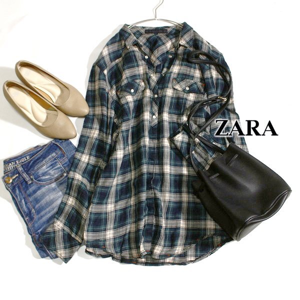 美品 ザラ ウーマン ZARA WOMAN 大人可愛い チェック柄 シャツカットソー M 春 秋 25C05拍卖