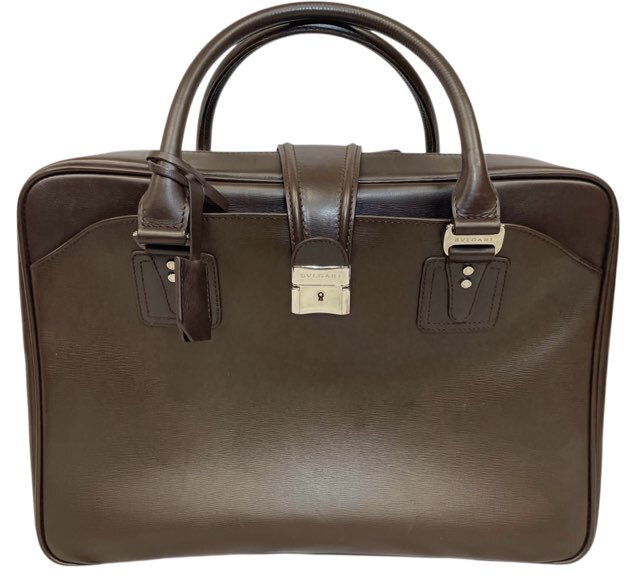 ブルガリ ブリーフケース 鍵付き ビジネスバッグ トランク レザー ダークブラウン 茶色 メンズ ロゴ BVLGARI 【中古】拍卖