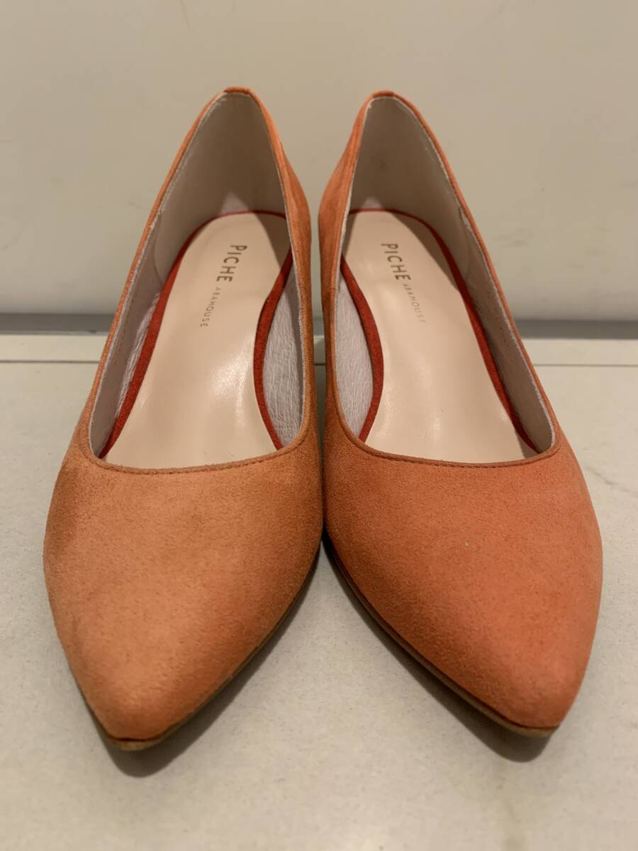 【美品】PICHE ABAHOUSE ピシェ アバハウス パンプス オレンジ 37 23cm ヒール 6.5 人気完売 ポインテッドトゥ スエード 定価20,350円拍卖