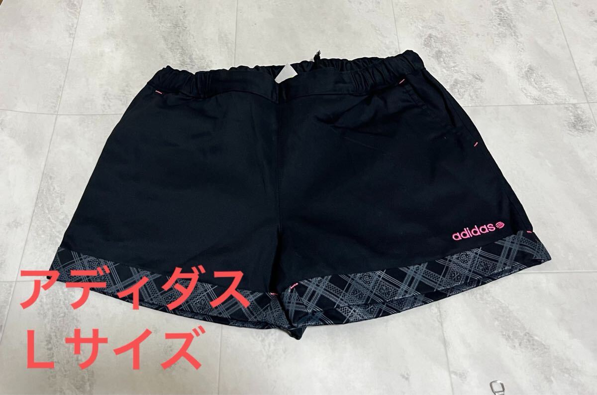 美品!adidas アディダス ショートパンツ チェック柄 ブラック Lサイズ ランニング拍卖