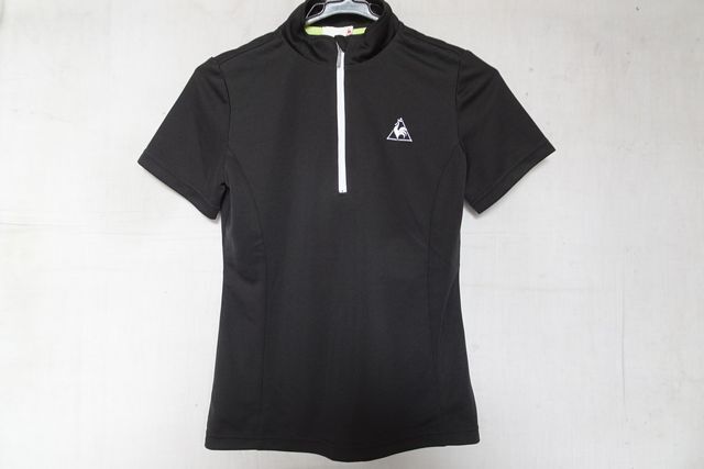 le coq sporitif/ルコック/QMWNJA70ZZ/半袖プルオーバー/Tシャツ/ハーフジップ/吸汗速乾/UV加工/スポーツ/黒/ブラック/Sサイズ(5/21R7)拍卖