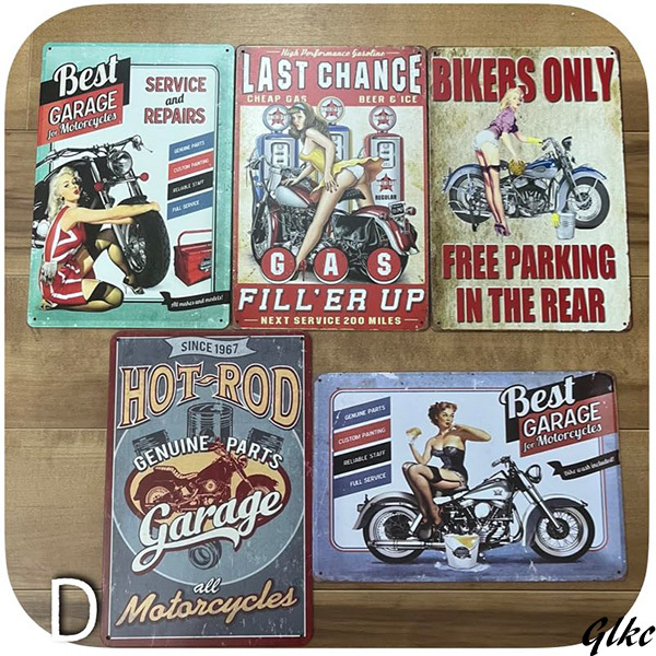 【レトロなブリキ看板5枚セット】 レトロ看板 アンティーク 20×30cm アメリカン ガレージデコ インテリア 壁飾り Dタイプ拍卖