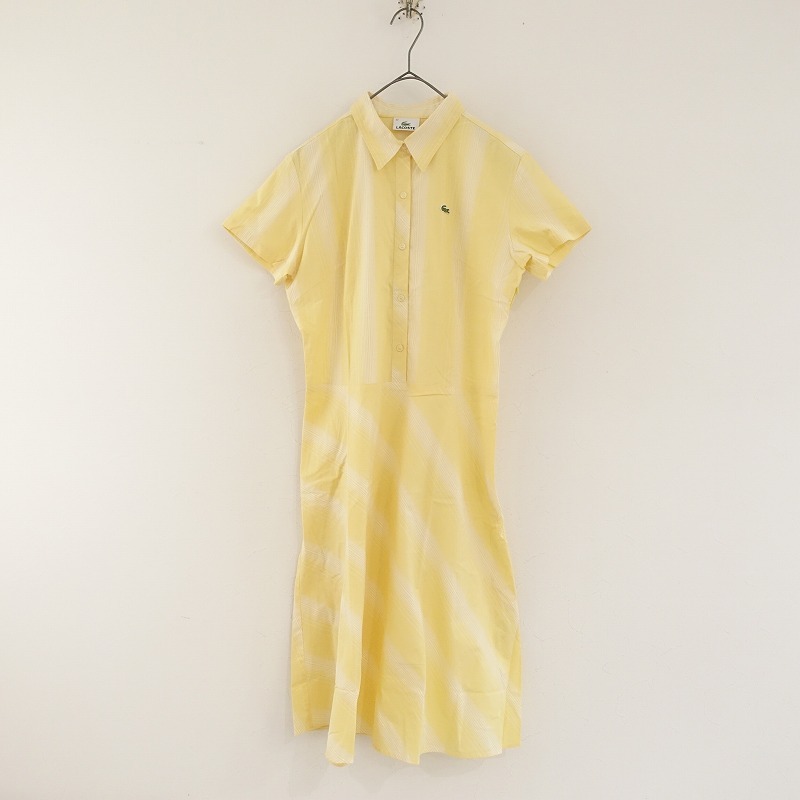 ラコステ LACOSTE *半袖シャツワンピース 42*黄色イエローストライプフレア(85-2504-114)【41E52】拍卖