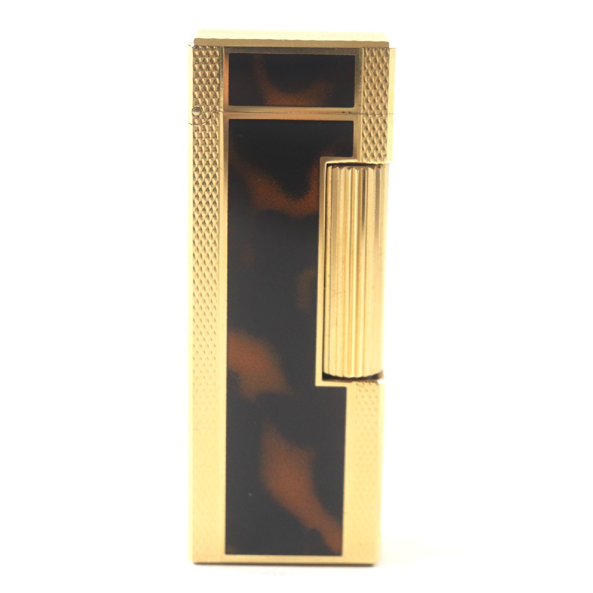 美品▼Dunhill ダンヒル スクエア ラッカー マーブル ローラー式 ガスライター ゴールド ブラウン ケース付き スイス製 着火確認済み拍卖