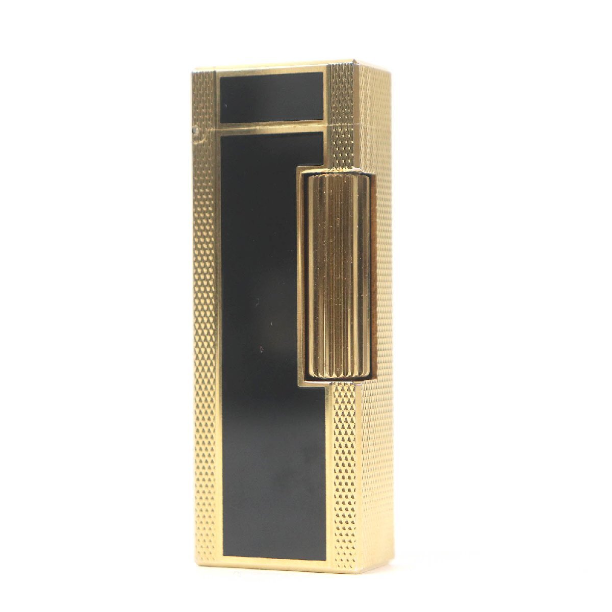 美品□Dunhill ダンヒル スクエア型 ラッカー ローラー式 喫煙具 ガスライター ブラック ゴールド スイス製 メンズ 着火確認済み拍卖