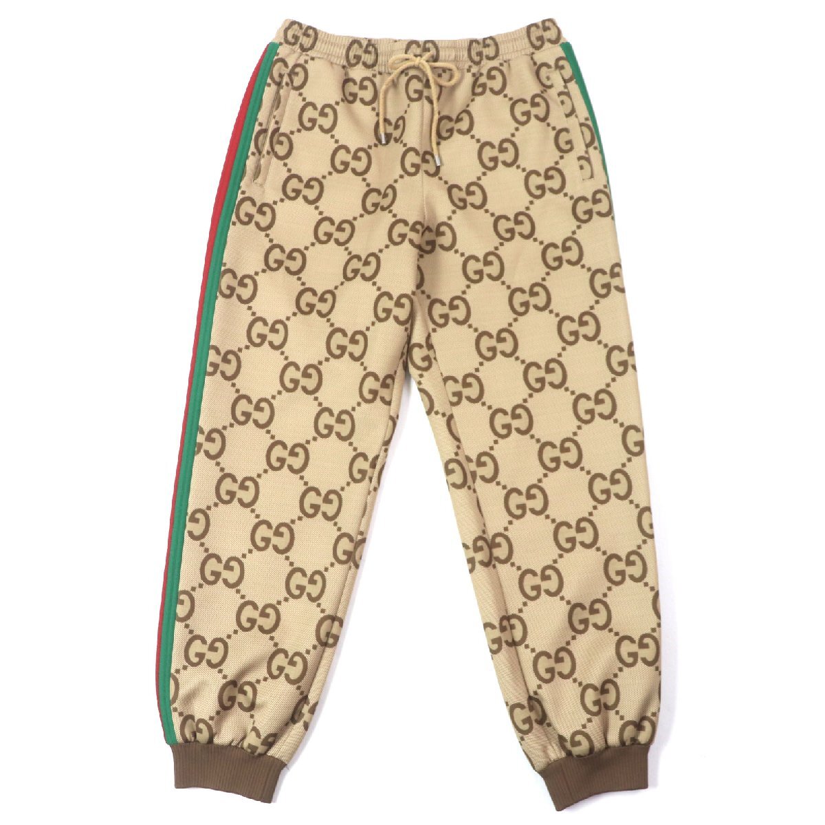 美品▼GUCCI グッチ 22SS 715192 Jumbo GG Jogging Pant ジャンボGG ウェブストライプ ジョギングパンツ ブラウン系 L 正規品 メンズ拍卖