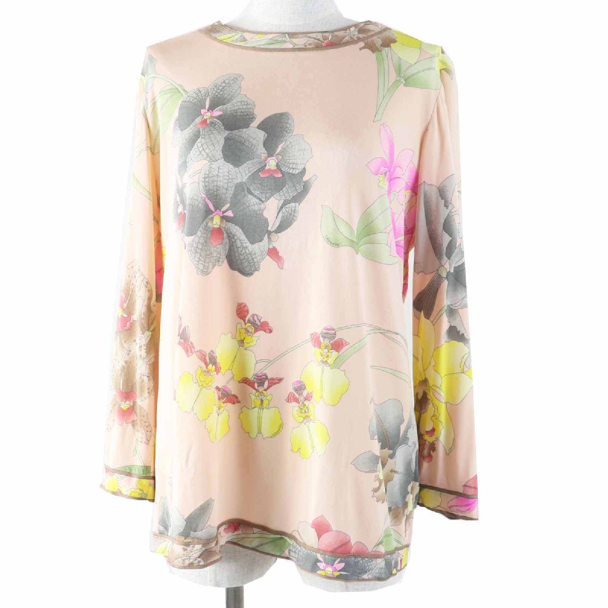 美品◎LEONARD レオナール シルク100% フラワープリント/花柄プリント 長袖 カットソー/トップス ピンク系 44 正規品 レディース拍卖