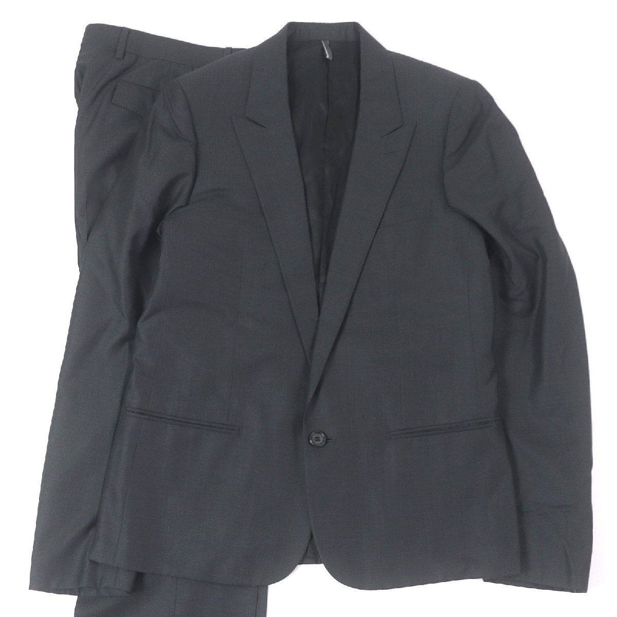 極美品□Dior HOMME ディオールオム 7E3170080214 ウール シルク 07SS エディ期 ピークドラペル シングルスーツ セットアップ グレー 48拍卖