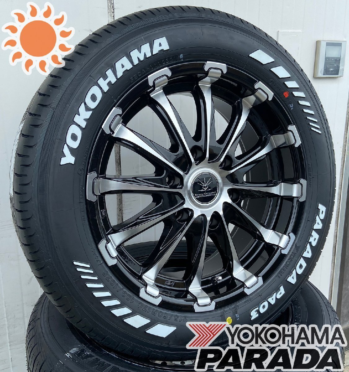 車検対応 200系ハイエース ヨコハマ パラダ PA03 215/60R17 タイヤホイールセット 17インチ 4本セット 1台分 BD12 ホワイトレター拍卖