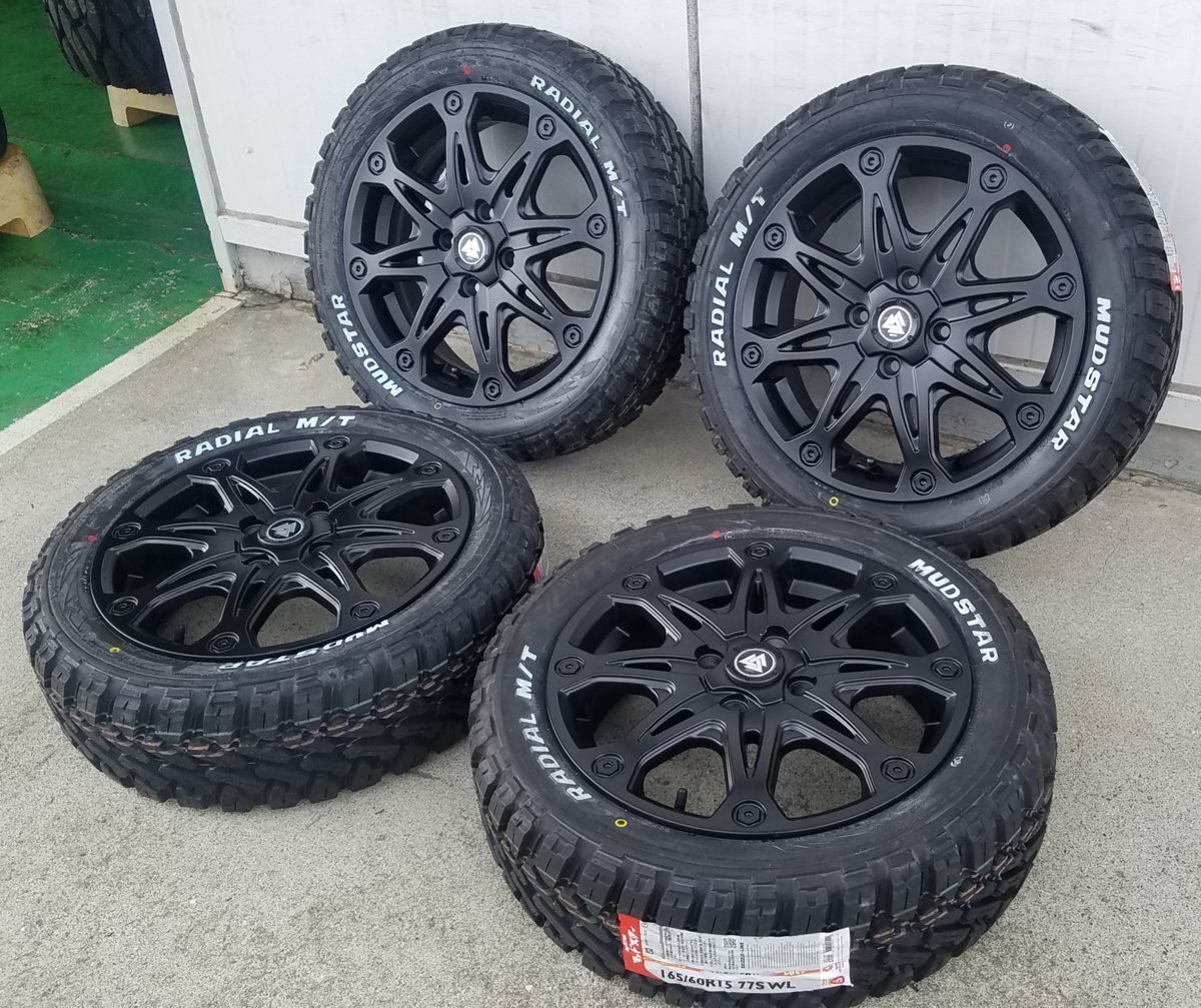 ハイゼットジャンボ エヴリィ ウェイク ハスラー マッドスター ラジアル MT 165/60R15 タイヤホイール 15インチ ホワイトレター拍卖