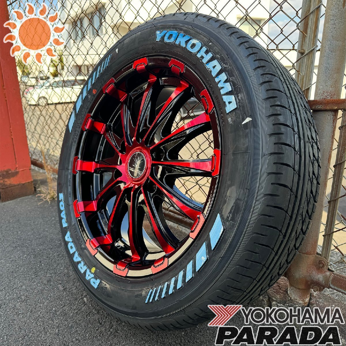車検対応 200系 ハイエース レジアスエース 17インチ タイヤ ホイール 4本セット 1台分 BD12 ヨコハマ パラダ ホワイトレター 215/60R17拍卖