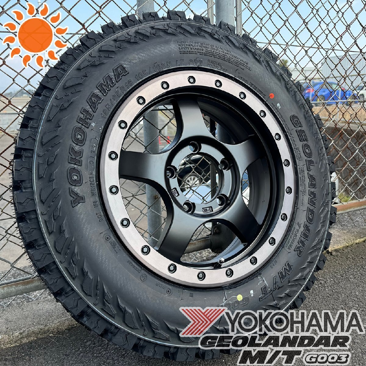 ジムニー JB64 JB23 JA11 JA12 5本set(背面用付き)ヨコハマ ジオランダー MT G003 185/85R16 タイヤホイールセット BDX05 16インチ拍卖
