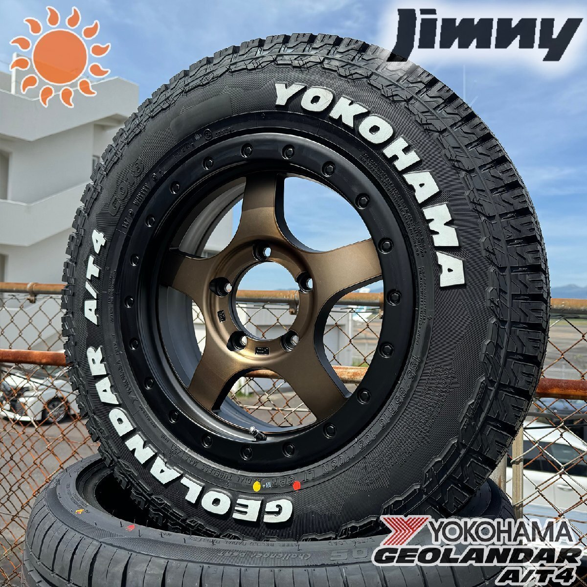 ジムニー専用設計 タイヤホイール 4本セット 1台分 16インチ ヨコハマ ジオランダー AT4 185/85R16 ホワイトレター BDX05拍卖
