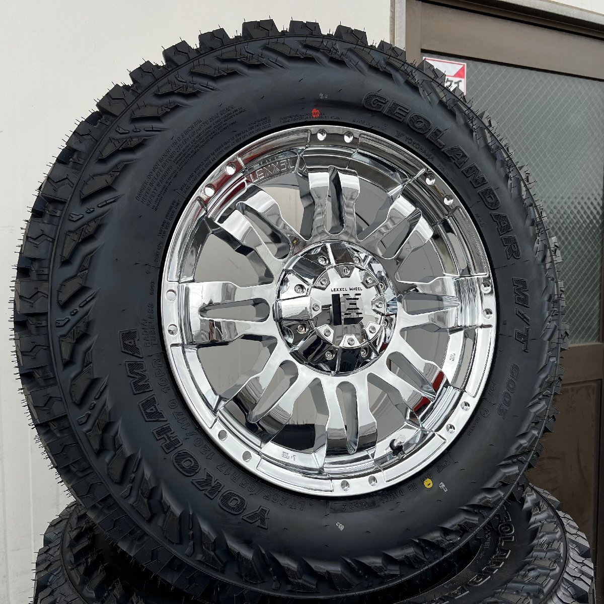 背面用付き(5本セット)Jeep ラングラー JK JL クロームメッキ Balano 17インチ ヨコハマ ジオランダー G003 265/70R17 285/70拍卖