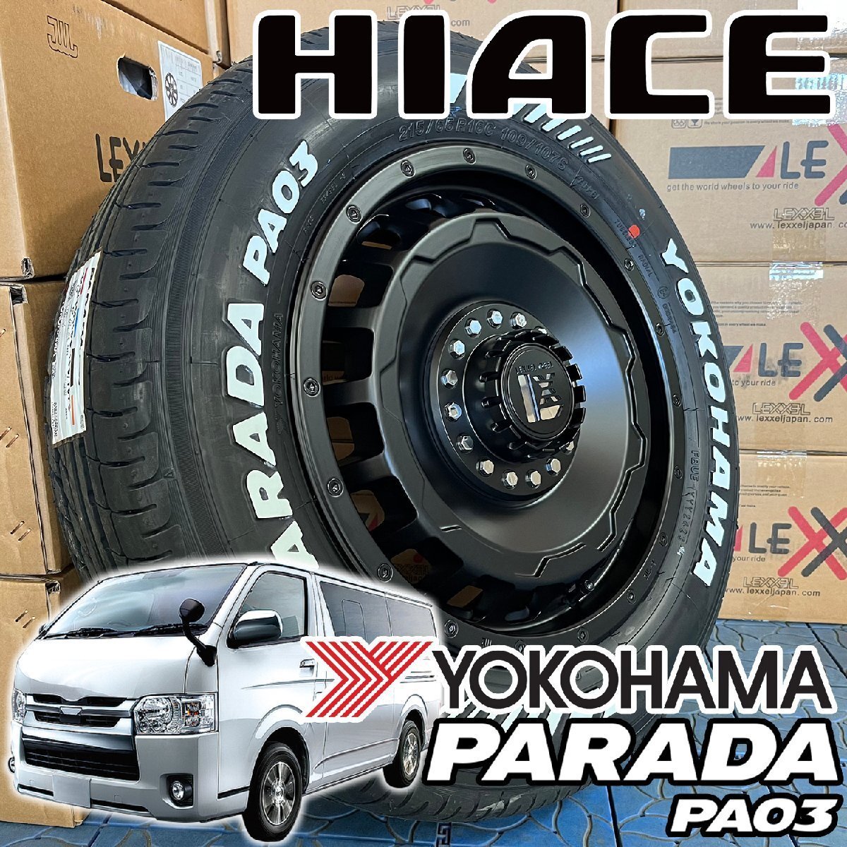 夏タイヤセット ハイエース(200系)16インチ タイヤホイール セット 4本セット 1台分 YOKOHAMA PARADA PA03 215/65R16 車検対応品 SwaGGer拍卖