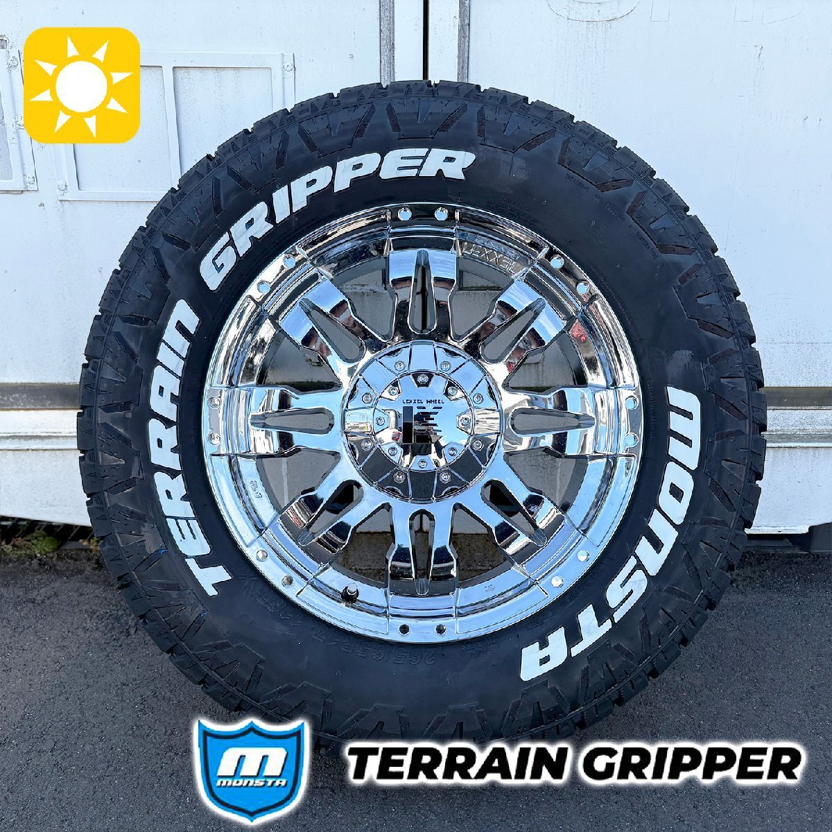 【新品4本】JL JK ラングラー タイヤホイール モンスタ テレングリッパー 265/65R17 265/70R17 ホワイトレター 17インチ Balano メッキ拍卖