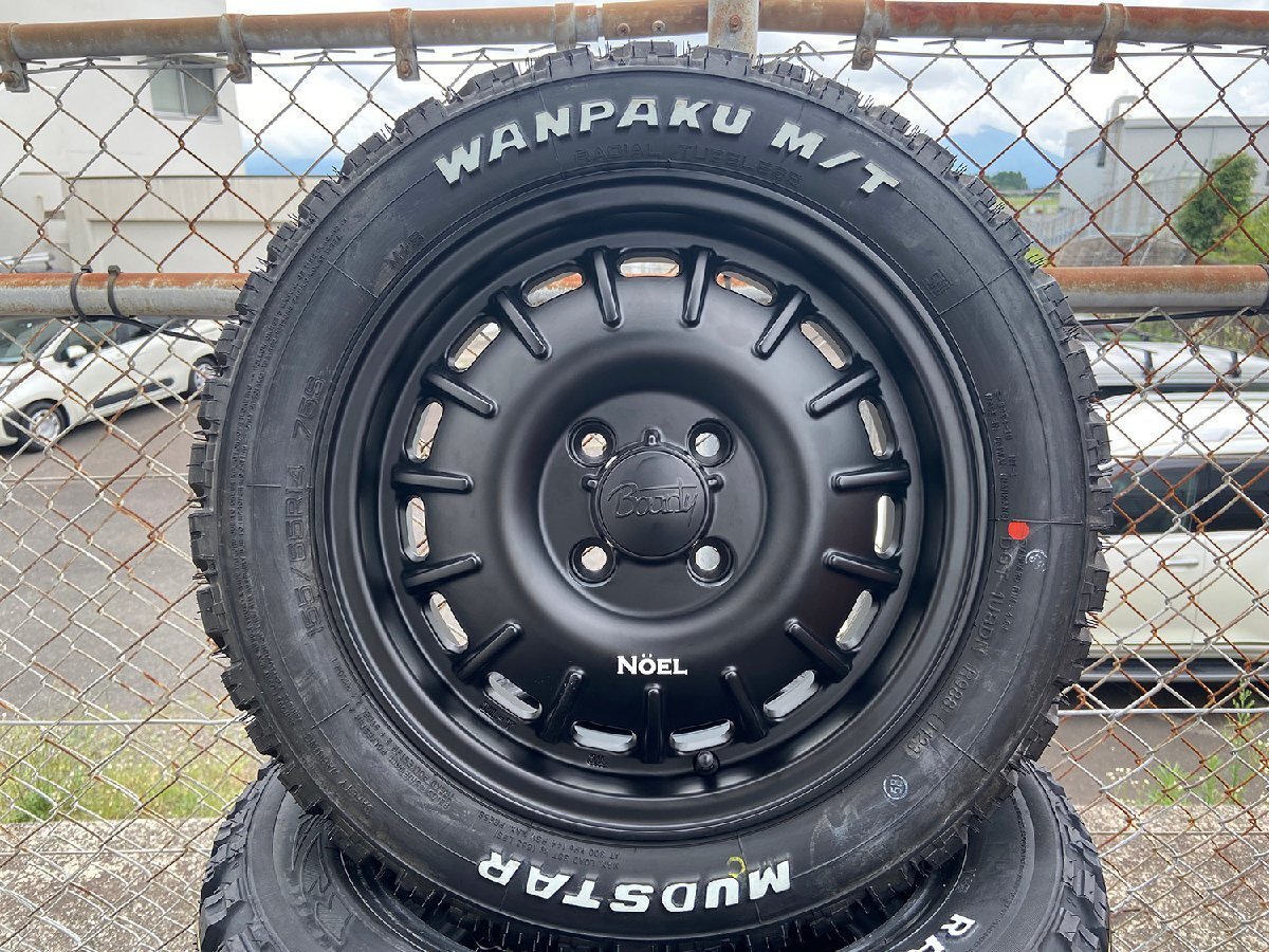 新発売 Noel 軽トラ 軽バン ハイゼット エヴリィ アトレー MUDSTAR WANPAKU MT 155/65R14 14インチ タイヤホイールセット ホワイトレター拍卖