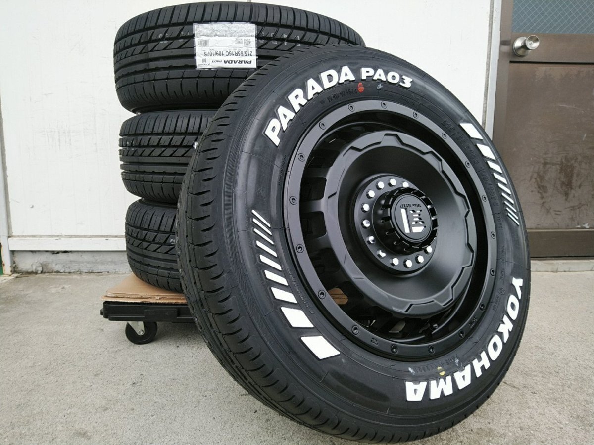 NV350 キャラバン 215/65R16 車検対応 ヨコハマタイヤ パラダ ホワイトレター タイヤホイールセット LEXXEL SwaGGer 16インチ拍卖