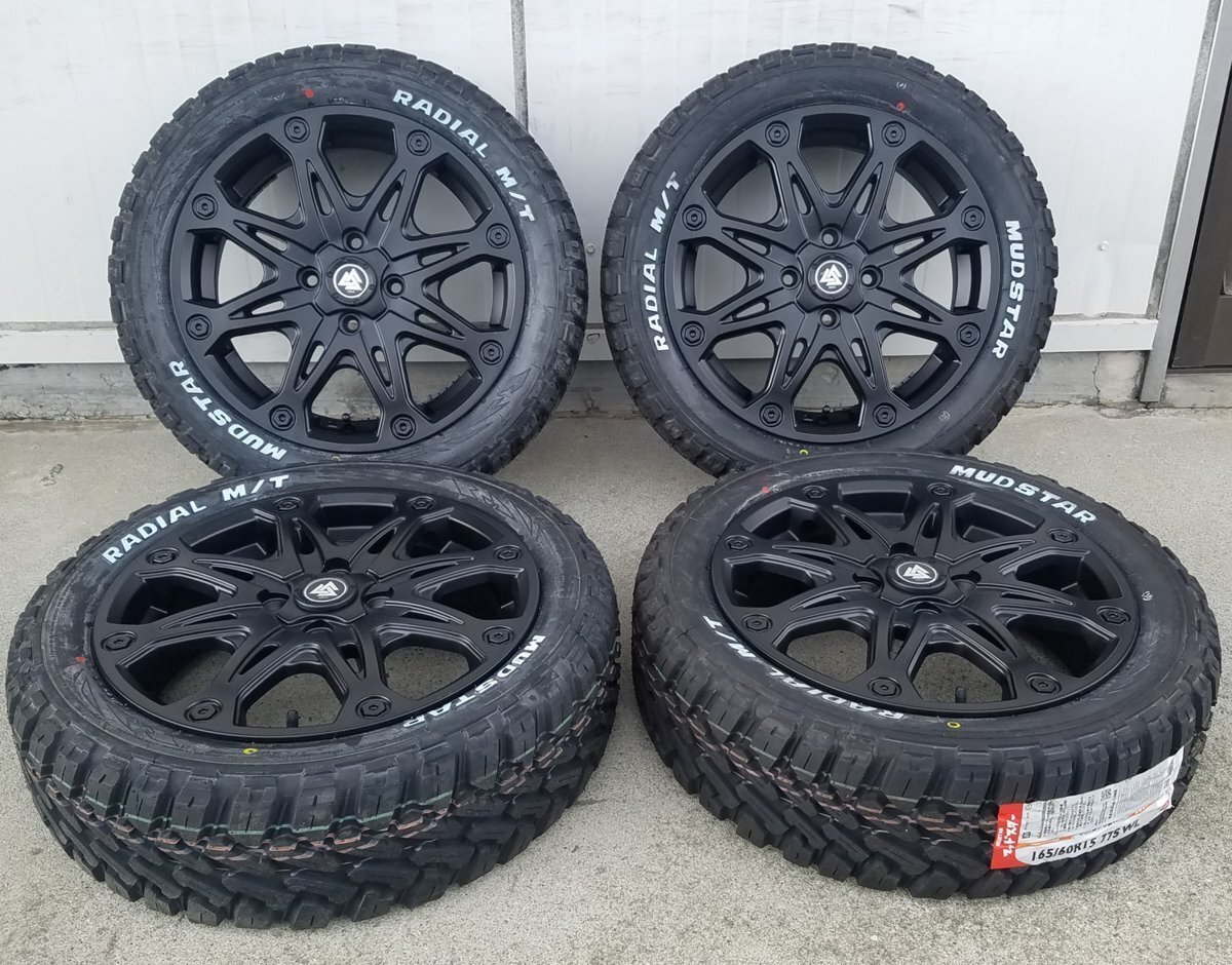 ハイゼットジャンボ エヴリィ ウェイク ハスラー マッドスター ラジアル MT 165/60R15 タイヤホイール 15インチ ホワイトレター拍卖