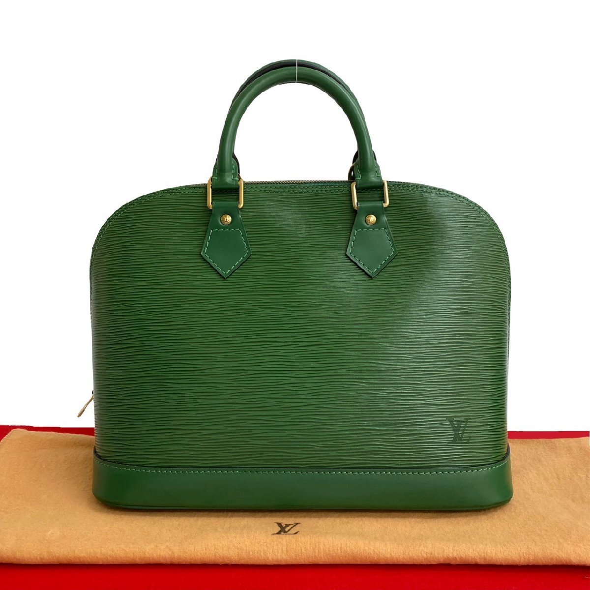 極 美品 保存袋付 LOUIS VUITTON ルイヴィトン アルマ エピ レザー 本革 ハンドバッグ ミニ ボストンバッグ ボルネオグリーン 27045拍卖
