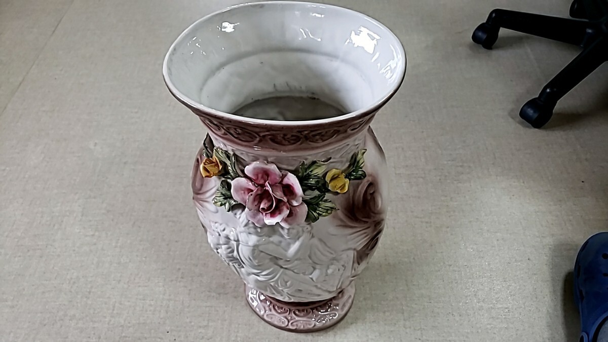 陶器製 陶花 薔薇の傘立て/フラワーベース/花瓶/オブジェ/置物 拍卖