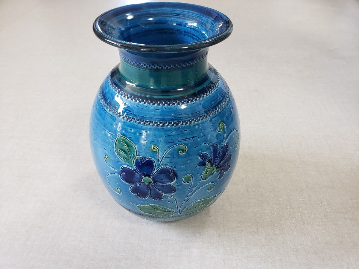 イタリア製 輸入雑貨 花瓶 フラワーベース ブルー 花柄 ハンドメイド アンティーク風 拍卖
