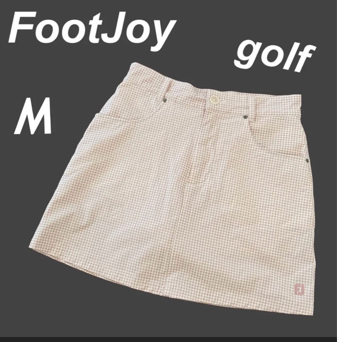 FootJoy フットジョイ レディース ゴルフスカート M ウェア インナーパンツ付 アンダーパンツ 刺繍ロゴ チェック ライトピンク系 (F29)★拍卖