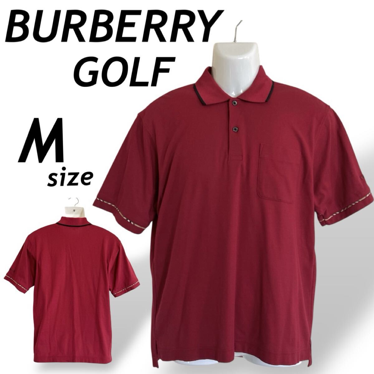 BURBERRY GOLF バーバリー ゴルフ メンズ 半袖ポロシャツ M ゴルフウェア 刺ロゴ BFV11-625 -16 三陽商会 レッド系 (E08)★拍卖