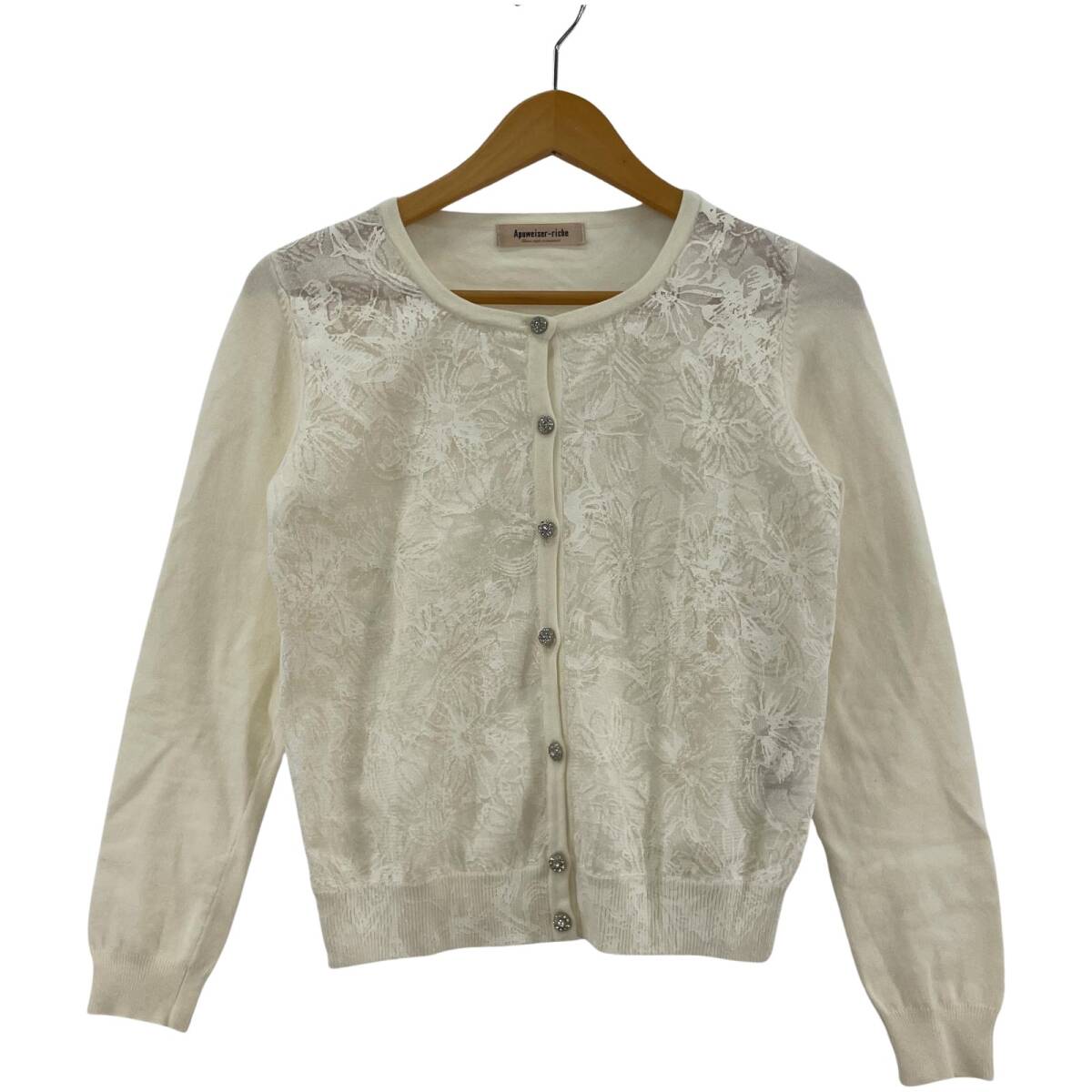 apuweiser-riche アプワイザーリッシェ ドッキング ビジューボタン カーディガン size2/ホワイト ゆうパケットOK拍卖
