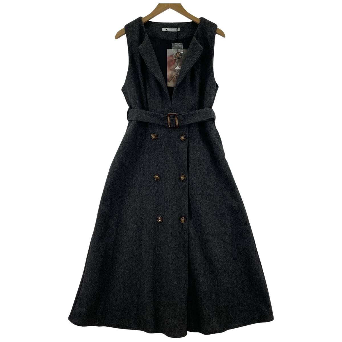 美品 ABITOKYO アビトーキョー タグ付き スリットネック ノースリーブ ワンピース sizeL/チャコールグレー拍卖