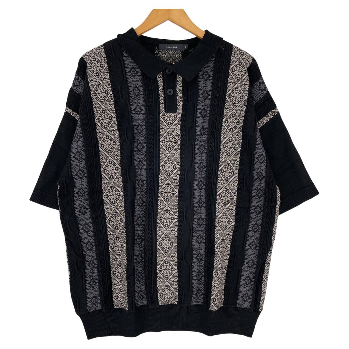 RAGEBLUE レイジブルー 総柄 ニット ポロシャツ sizeM/ブラック系拍卖