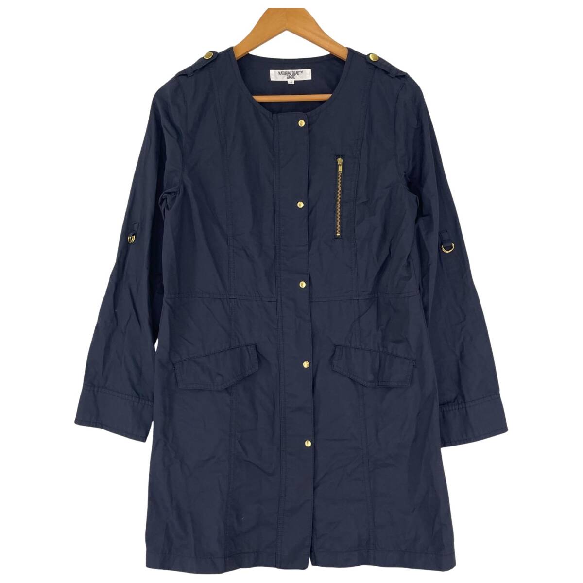 NATURAL BEAUTY BASIC ナチュラルビューティーベーシック ジップアップ ロング ジャケット sizeS/ネイビー拍卖