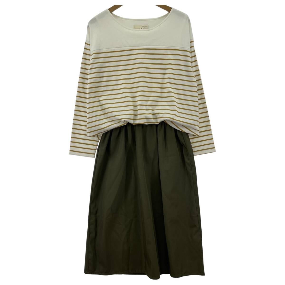 pink adobe ピンクアドベ ボーダー ドッキング ワンピース sizeM/ホワイト系×カーキ拍卖