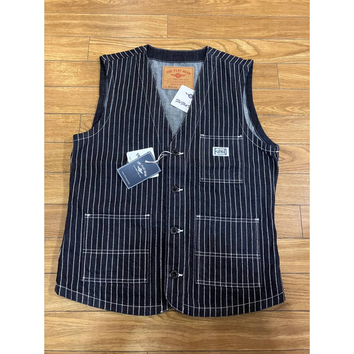THE FLAT HEAD VEST 10oz DENIM WABASH WORK ブルー40サイズ拍卖