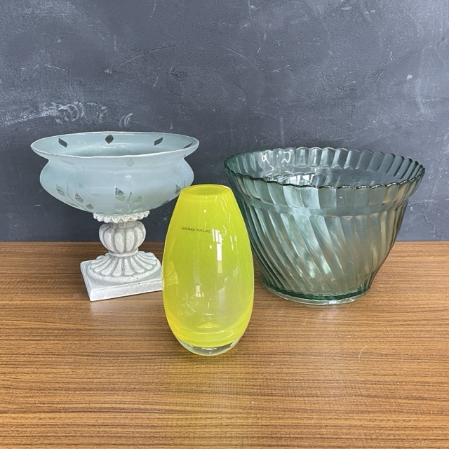 花瓶 3点セット 【中古】RECYCLED GLASS スペイン製 GGG HANDICRAFT ハンドメイド ポーランド製 花びん ガラス 花入れ / 5102072拍卖