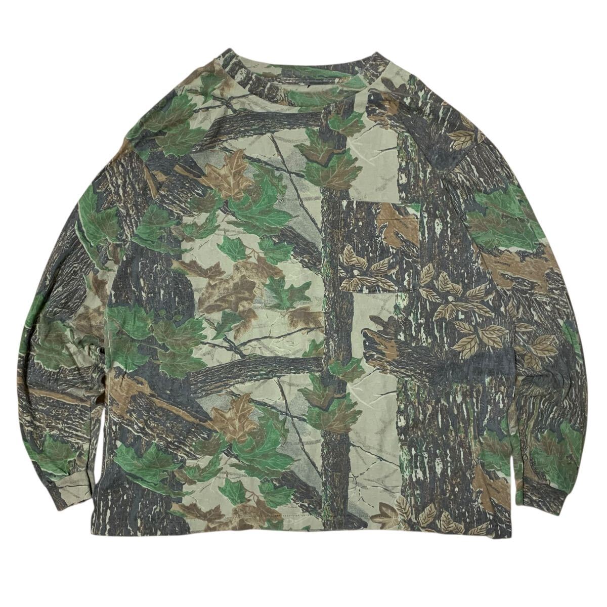 90s リアルツリーカモ シングルステッチ 長袖 ポケット Tシャツ ロンT 迷彩 ミリタリー タイガーストライプ デザート ビンテージ vintage拍卖