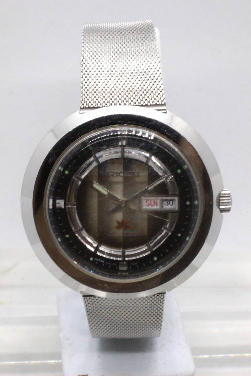 【RICOH】JAPAN AUTOMATIC 21 JEWELSダブルカレンダー カットガラス ALL STANLESS STELL 中古アンティーク時計分解掃除済み 25.5.25 拍卖