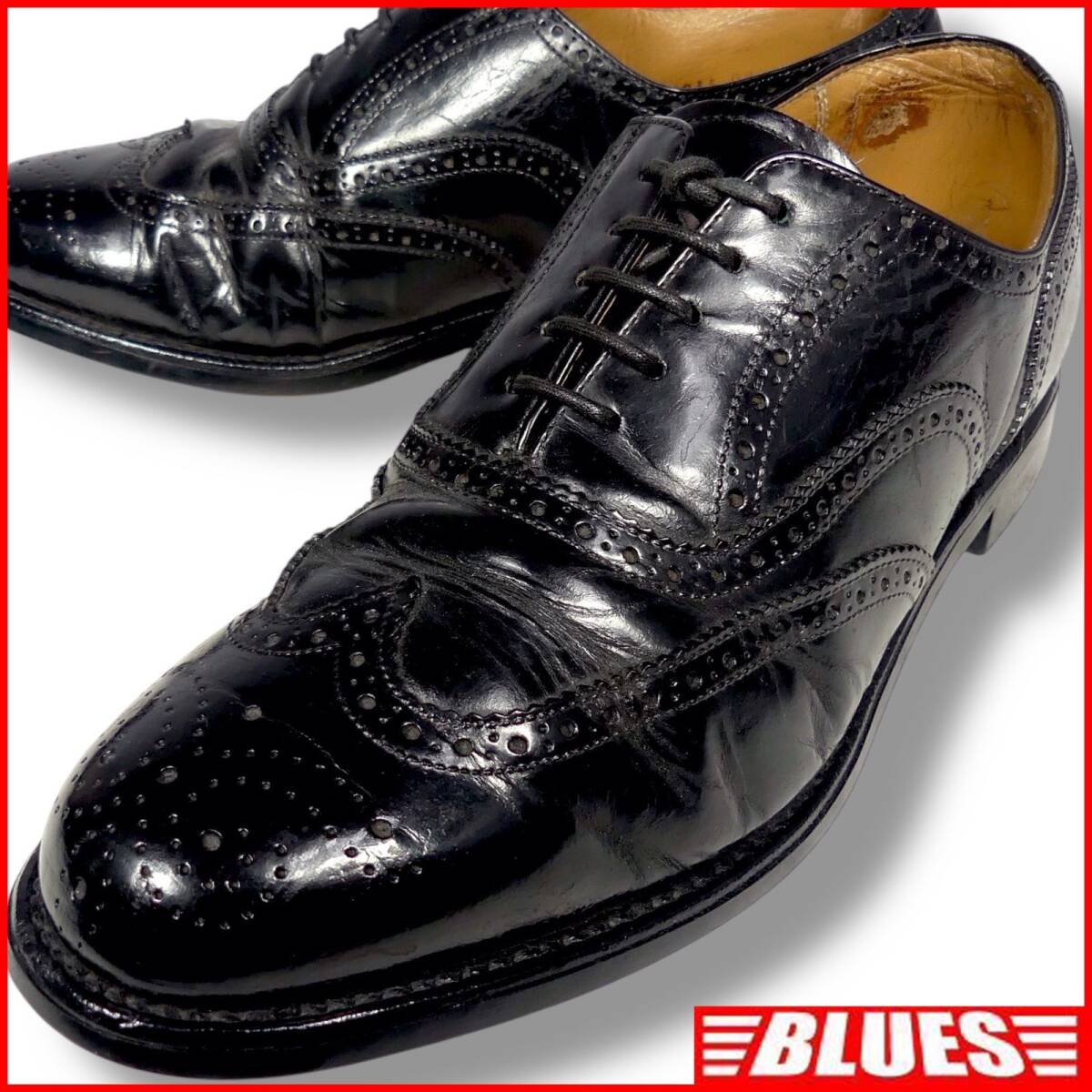 即決★REGAL★25.5cm レザーシューズ ウイングチップ 黒 革靴 リーガル 本革 ビジネス フルブローグ拍卖