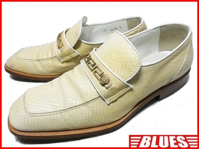 即決★イタリア製 GANNI VERSACE★25cm レザービットローファー ジャンニベルサーチ メンズ 7 本革 シューズ 本皮 パイソン型押し 革靴拍卖