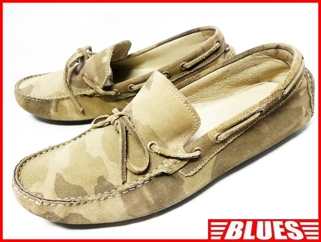 即決★イタリア製 291295 HOMME★25.5cm レザースリッポン 291295オム メンズ 41 迷彩 カモフラ 本革 ドライビングシューズ 本皮 革靴拍卖