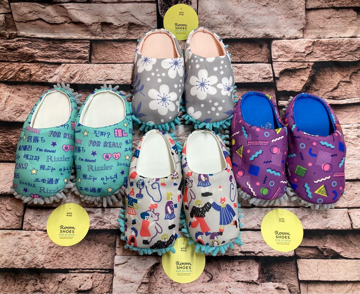 送料無料!可愛いファンシー柄!足裏モップ付きルームシューズB柄(画像から)1足 拍卖