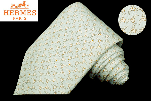 N-2983★送料無料★HERMES PARIS エルメス パリ★激レア柄 フランス製 ライトブルー水色 海鳥 鳥 かもめ シルクネクタイ拍卖