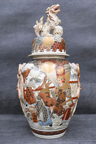 KC36 大型 超稀少 輸出帰り 時代物 年代物 薩摩焼 金襴手 獅子 飾り壺 飾り壷 ツボ 拍卖