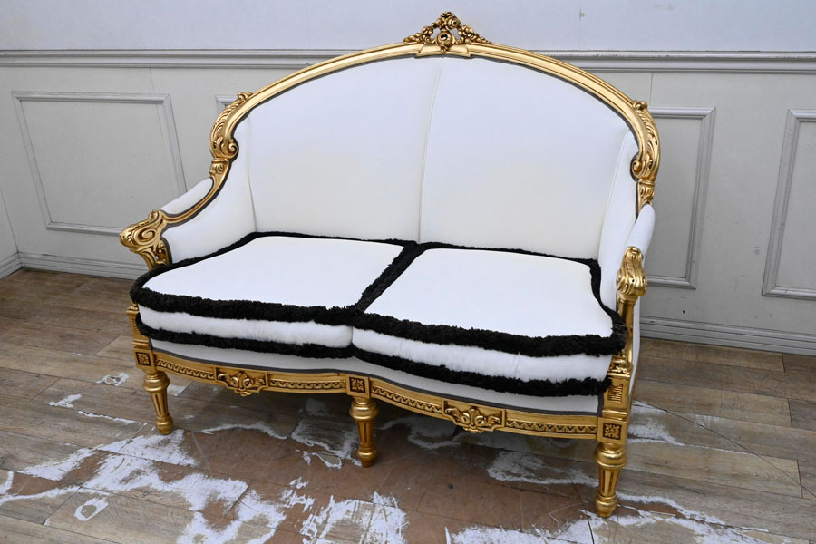 IB24 展示長期保管品 イタリア製 シリック SILIK ロココ調 クラシック ラブソファ 2P 二人掛け 長椅子 ゴールドフレーム 金色拍卖